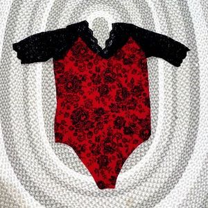Black Lace & Red Foxy Bodysuit